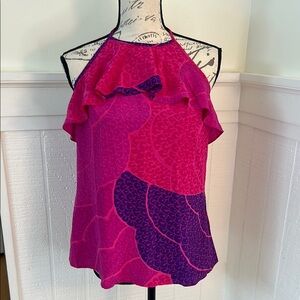 Trina Turk Hot Magenta & Purple Silk Halter Top size Medium